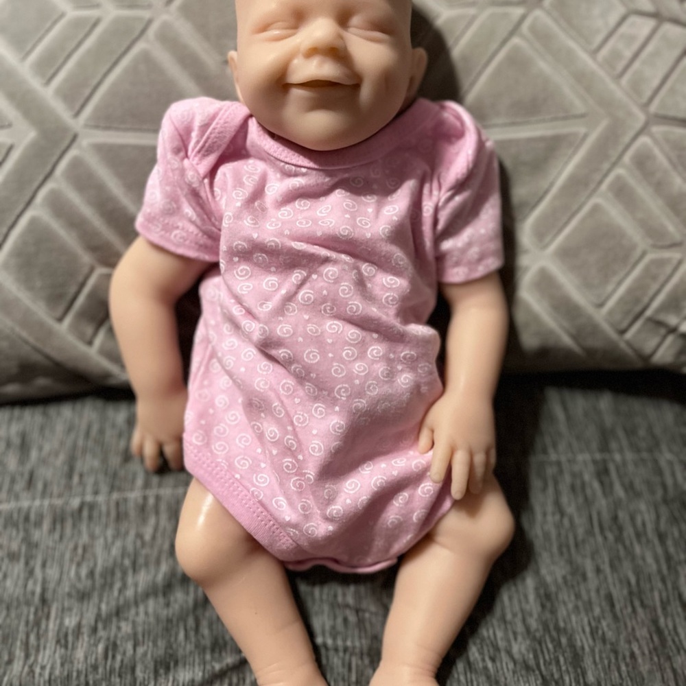 Silicon Full Body Reborn Pink Baby Doll with Swirl Pattern Onesie